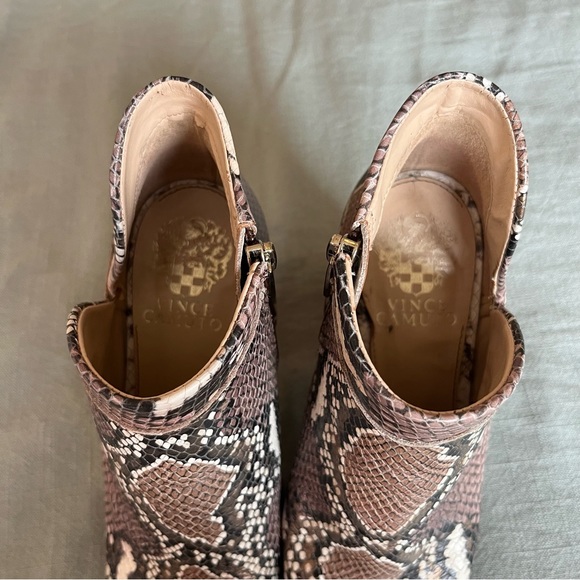 Vince Camuto Leather Bootie Open Toe Block Heels Snake Embossed Women's 7M - Picture 2 of 6